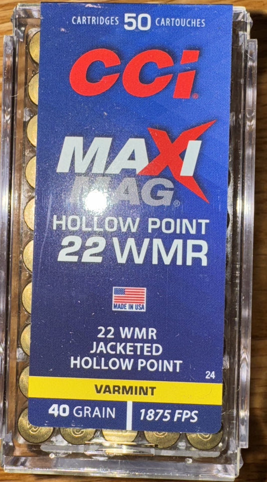 CCI Maxi Mag 22WMR  40GR Jacket Hollow Point  50Rounds